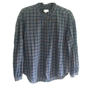 Plaid Madewell long sleeve ruffle-detail shirt